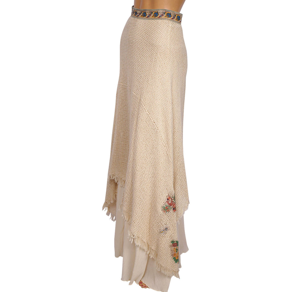 Vintage 1970s Roberto Cavalli Skirt Cotton with Printed Leather Size S 25” Waist - Poppy's Vintage Clothing