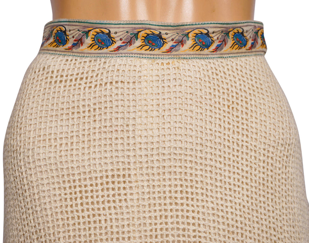 Vintage 1970s Roberto Cavalli Skirt Cotton with Printed Leather Size S 25” Waist - Poppy's Vintage Clothing