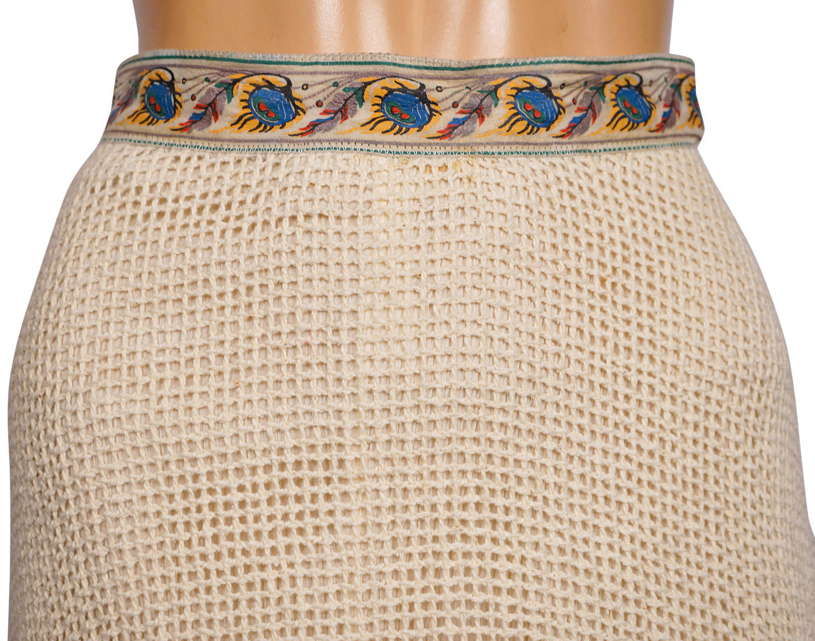 Vintage 1970s Roberto Cavalli Skirt Cotton with Printed Leather Size S 25” Waist - Poppy's Vintage Clothing