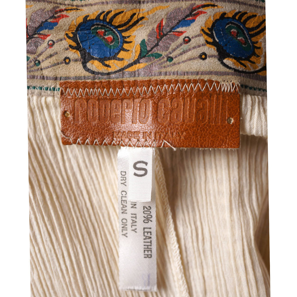 Vintage 1970s Roberto Cavalli Skirt Cotton with Printed Leather Size S 25” Waist - Poppy's Vintage Clothing