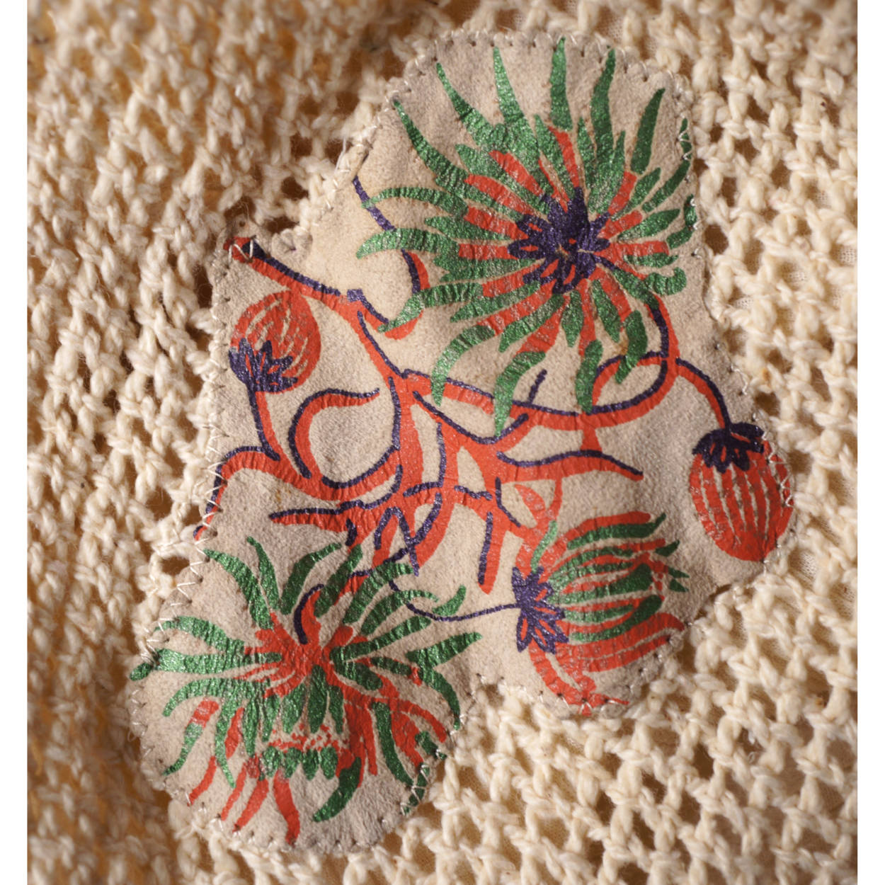 Vintage 1970s Roberto Cavalli Skirt Cotton with Printed Leather Size S 25” Waist - Poppy's Vintage Clothing