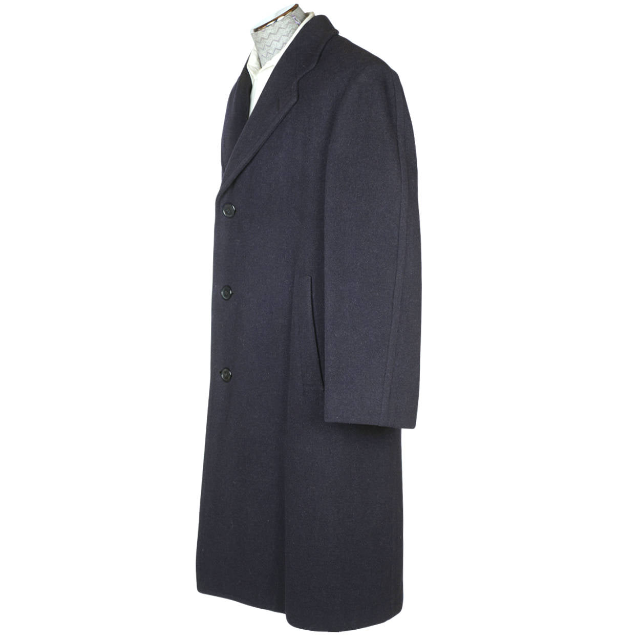 Vintage 1940s Mens Wool Coat Overcoat Slate Blue Size L XL The Trooper - Poppy's Vintage Clothing