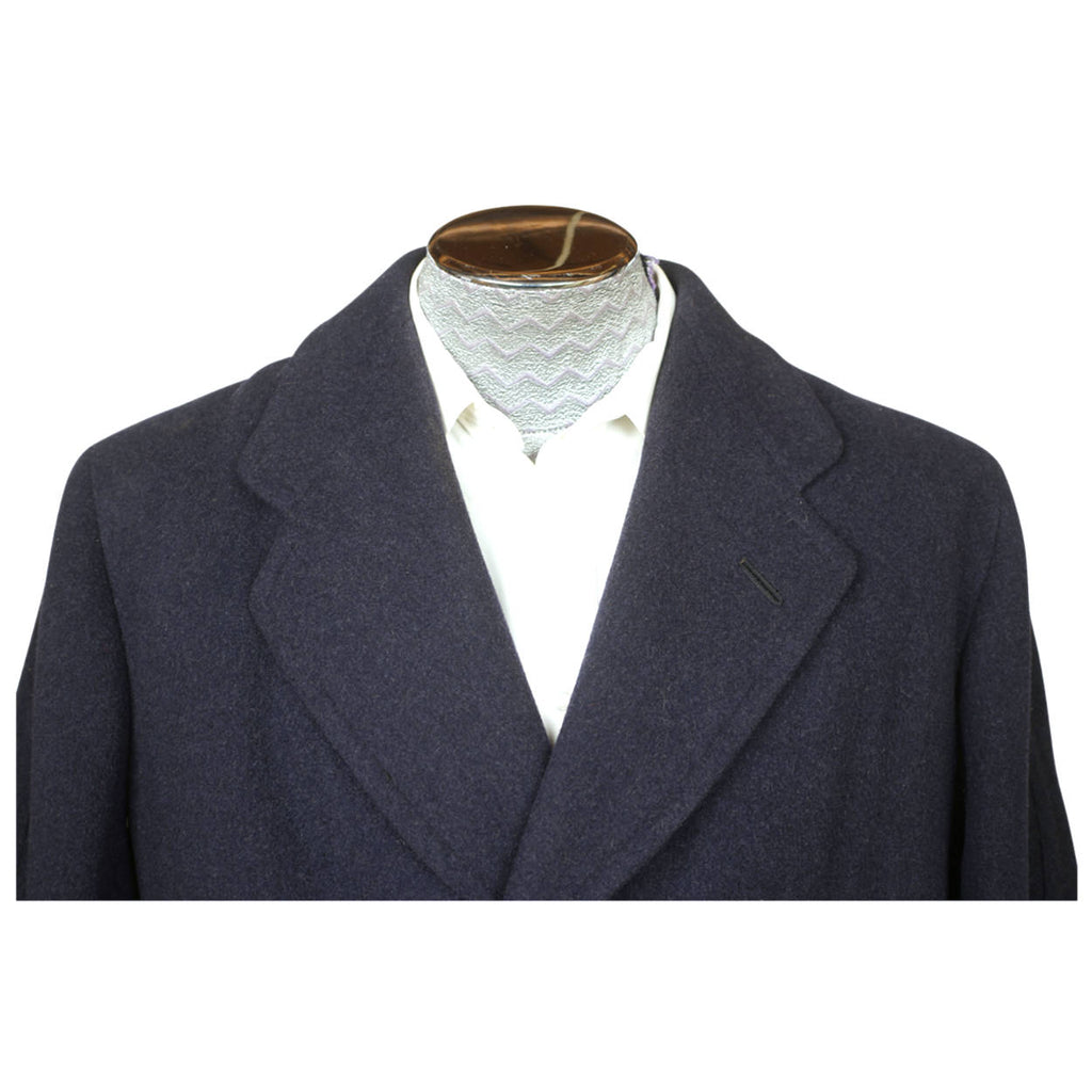 Vintage 1940s Mens Wool Coat Overcoat Slate Blue Size L XL The Trooper - Poppy's Vintage Clothing