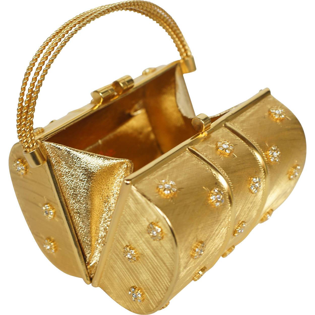 Vintage 1960s Rodo Minaudiere Box Purse Gold Metallic Evening Mini Handbag - Poppy's Vintage Clothing