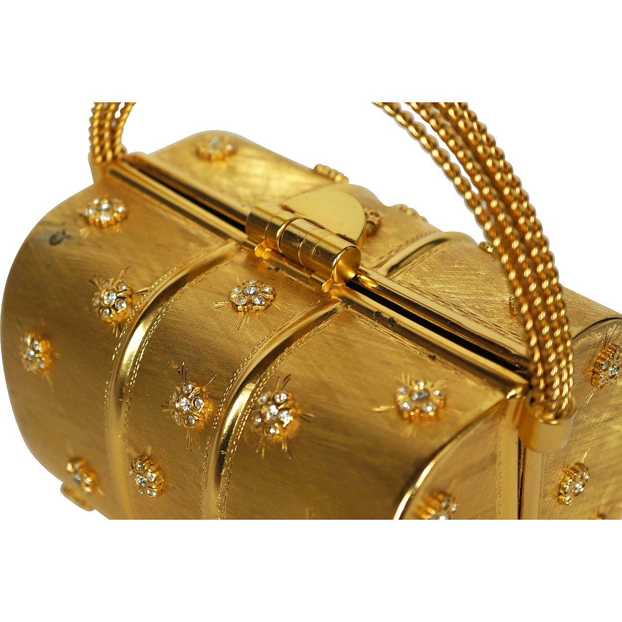 Vintage 1960s Rodo Minaudiere Box Purse Gold Metallic Evening Mini Handbag - Poppy's Vintage Clothing