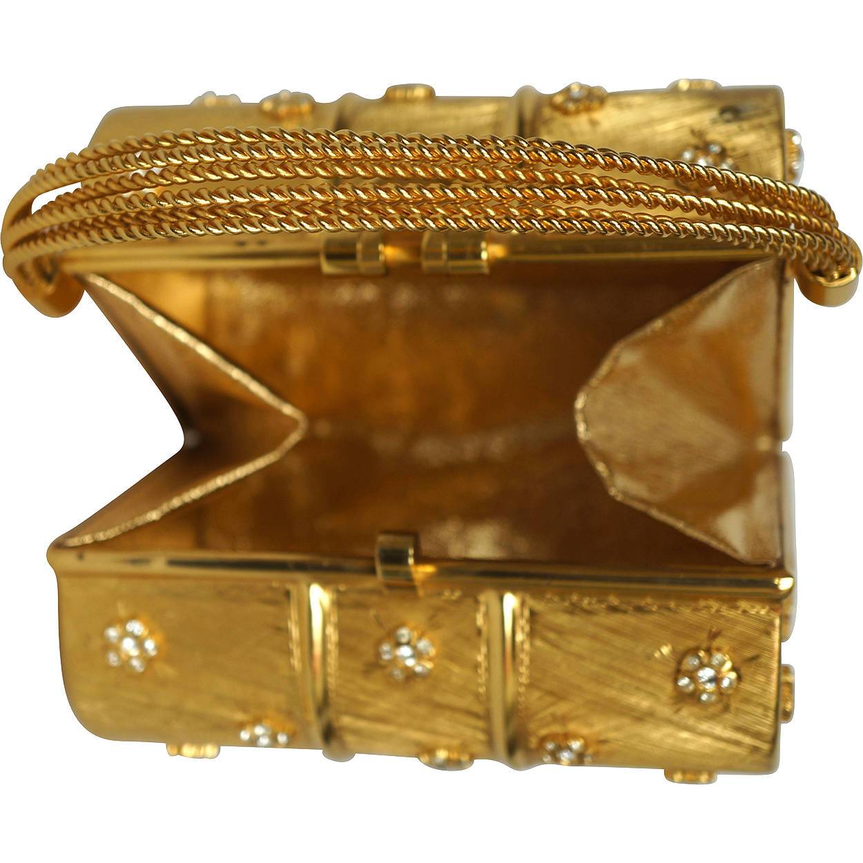 Vintage 1960s Rodo Minaudiere Box Purse Gold Metallic Evening Mini Handbag - Poppy's Vintage Clothing