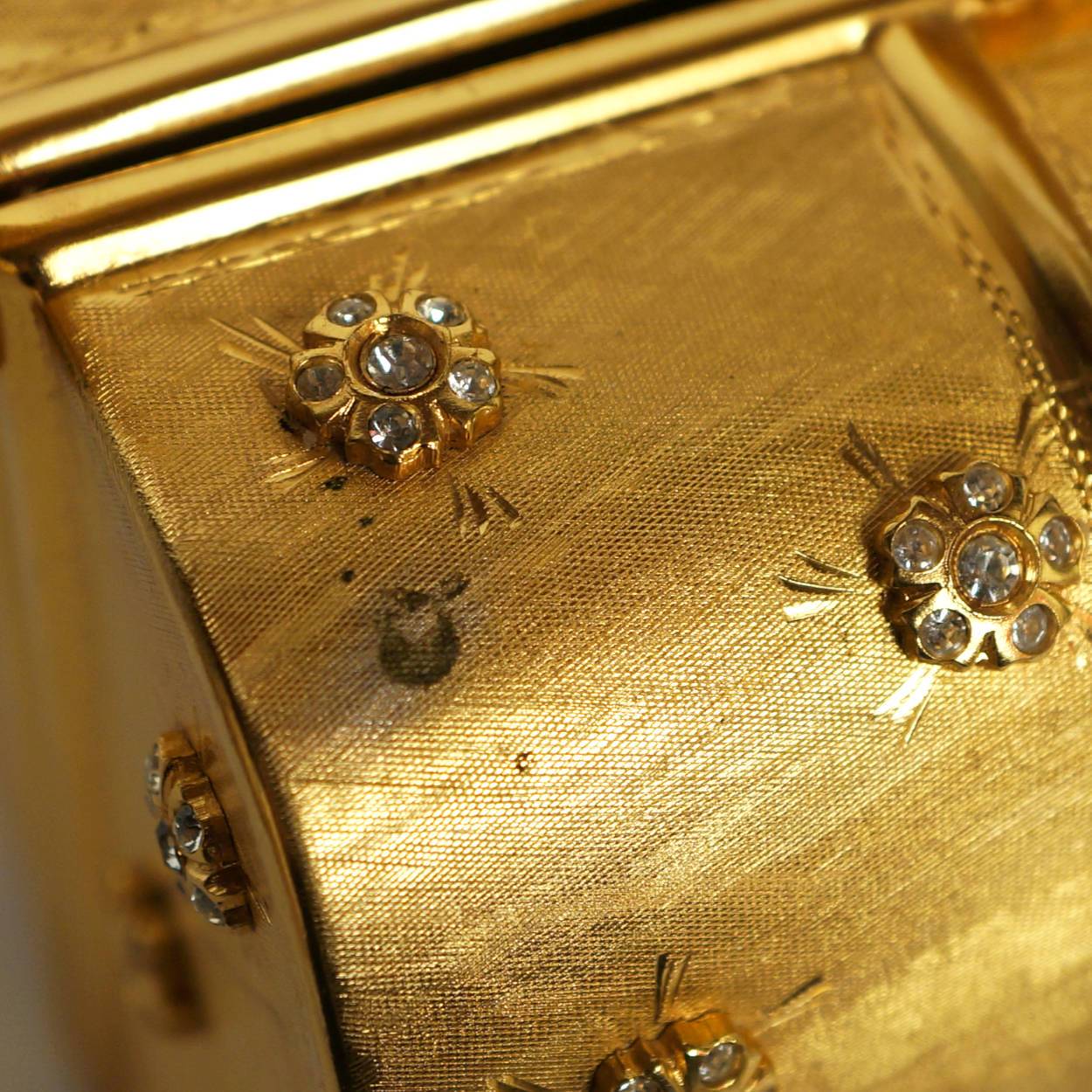 Vintage 1960s Rodo Minaudiere Box Purse Gold Metallic Evening Mini Handbag - Poppy's Vintage Clothing