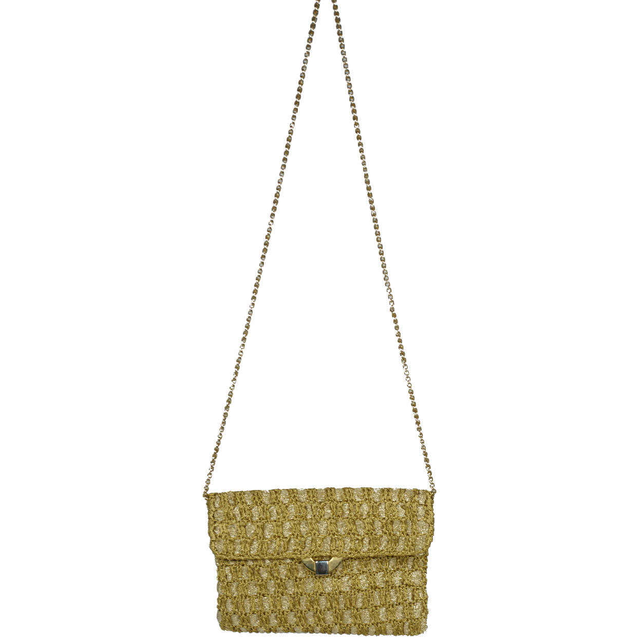 Vintage 1970s Rodo Italy Disco Purse Gold Metallic Crochet Clutch