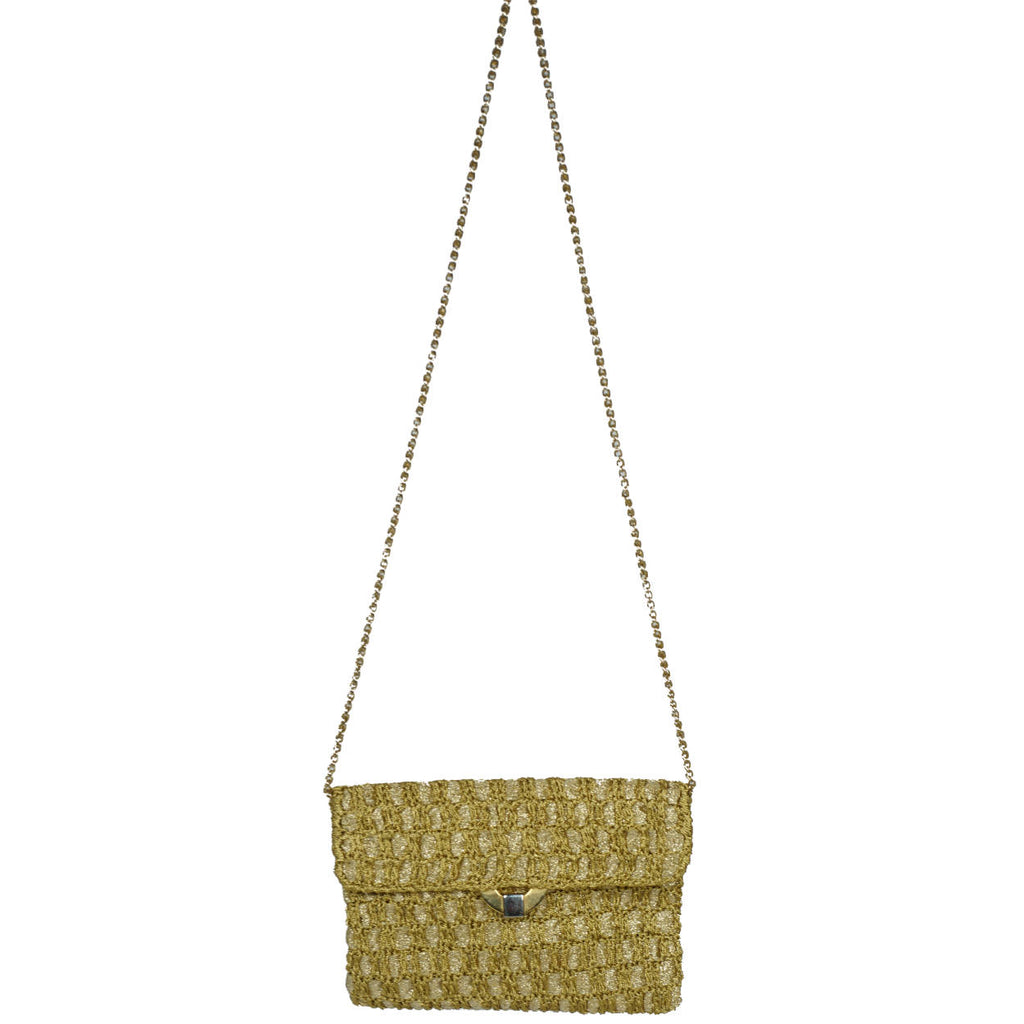 Vintage 1970s Rodo Italy Disco Purse Gold Metallic Crochet Clutch Shoulder Bag - Poppy's Vintage Clothing