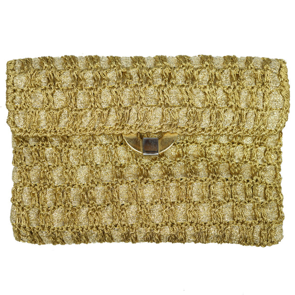 Vintage 1970s Rodo Italy Disco Purse Gold Metallic Crochet Clutch Shoulder Bag - Poppy's Vintage Clothing