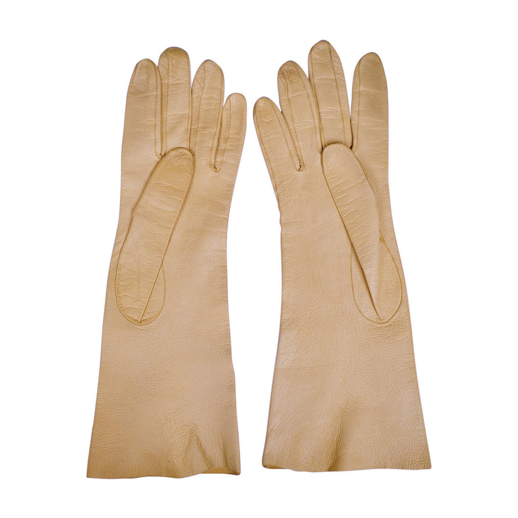 Vintage Roger Fare Paris Gloves Sand Yellow Kid Leather 1950s Ladies Size 6.75 - Poppy's Vintage Clothing