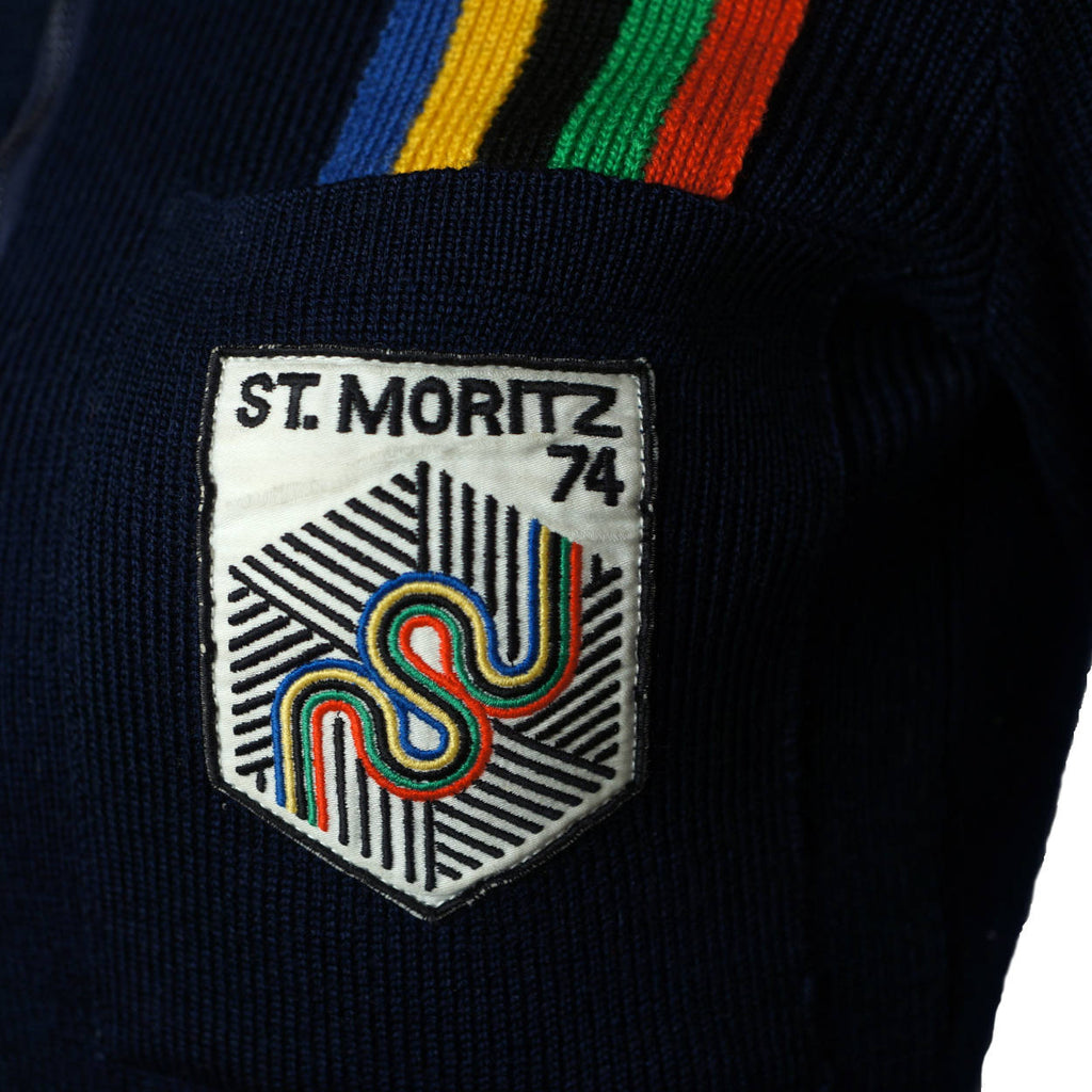 Vintage 1970s Swiss Ski Sweater Zip Up Wool Cardigan Romulus St Moritz 1974 S M - Poppy's Vintage Clothing