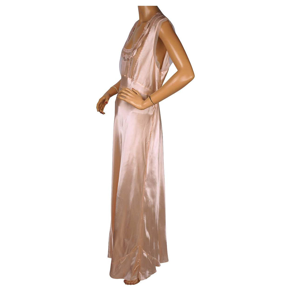 Vintage 1940s Nightgown Pink Rayon Satin Nightie -  Large - Poppy's Vintage Clothing