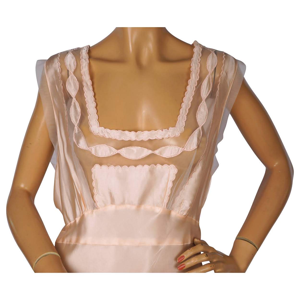 Vintage 1940s Nightgown Pink Rayon Satin Nightie -  Large - Poppy's Vintage Clothing