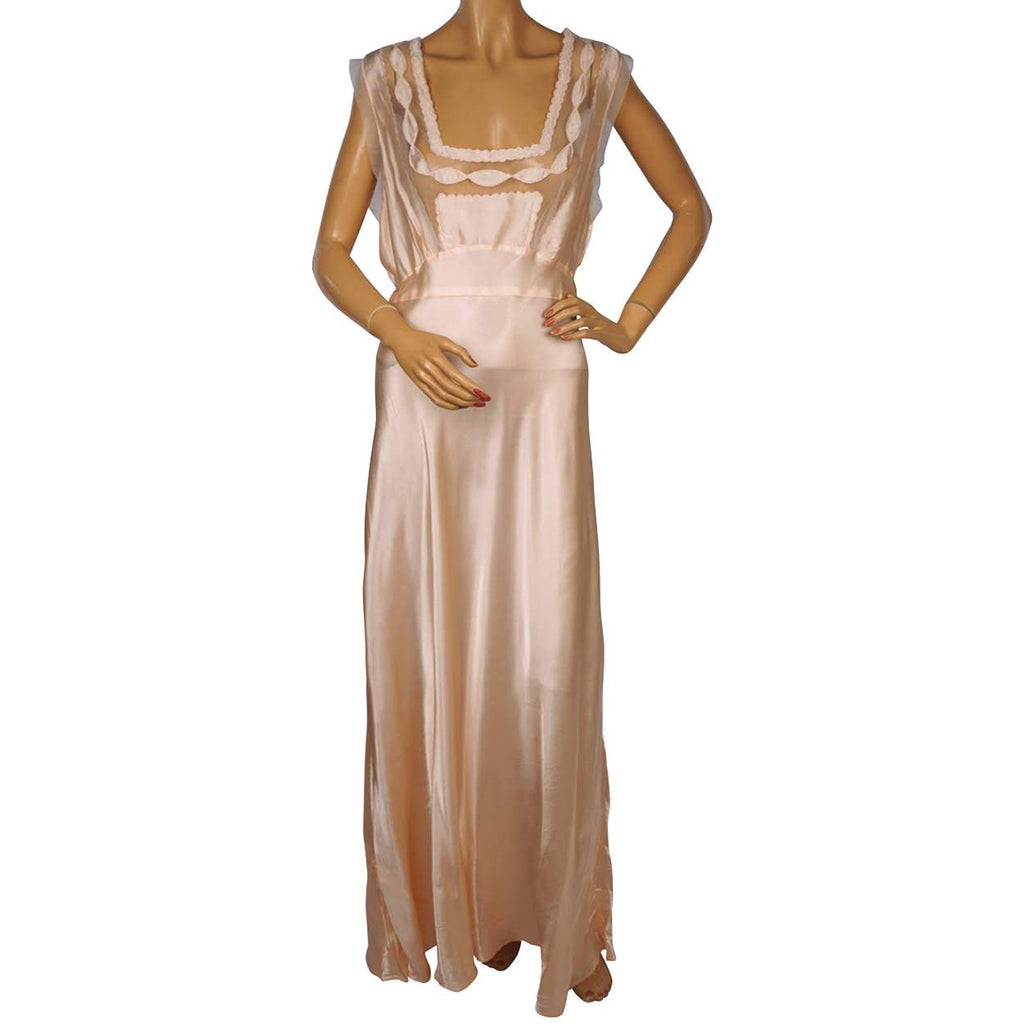 Vintage 1940s Nightgown Pink Rayon Satin Nightie -  Large - Poppy's Vintage Clothing