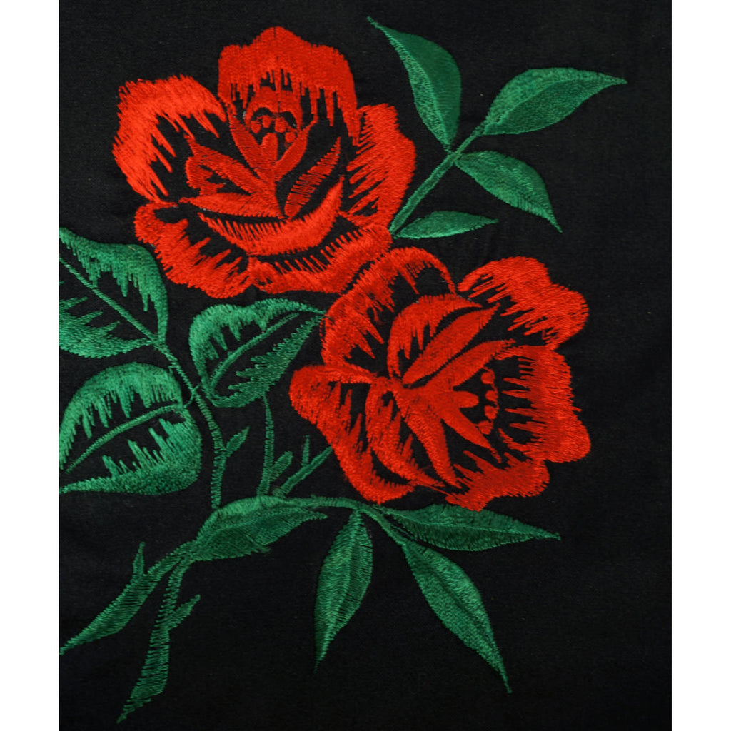 Vintage 50s Sewing Silk Fabric Rose Flower Embroidery Lining - Poppy's Vintage Clothing