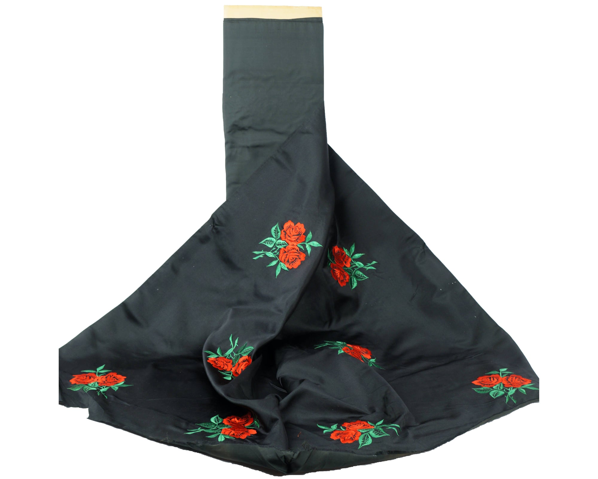 Vintage 50s Sewing Silk Fabric Rose Flower Embroidery Lining - Poppy's Vintage Clothing