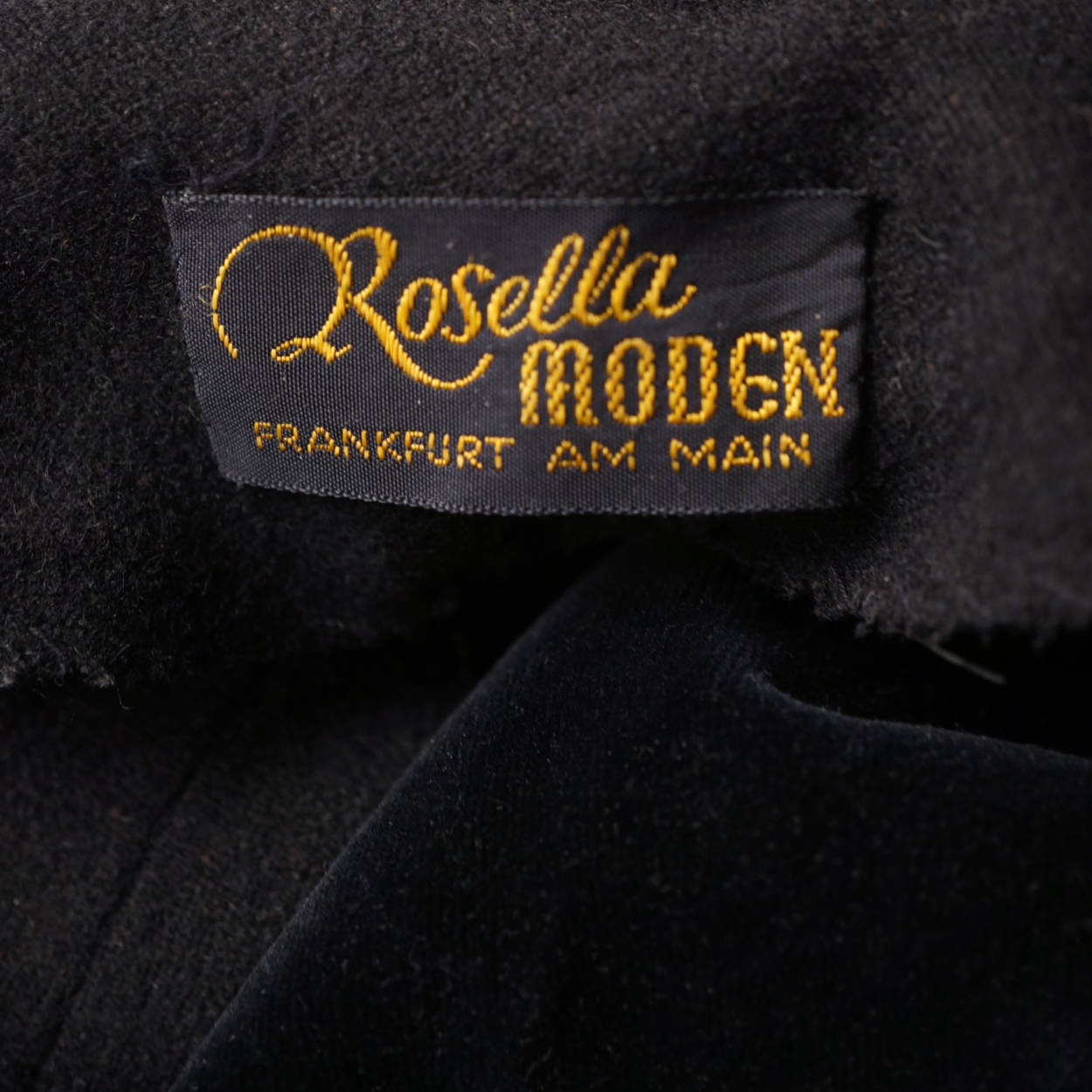 Vintage 1950s Dress Black Wool w Velvet Rosella Moden Frankfurt German Fashion M - Poppy's Vintage Clothing