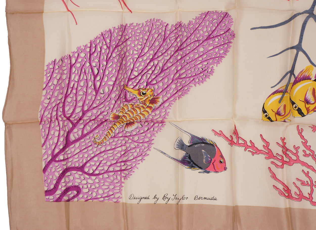 Vintage Unused Silk Scarf Reef Fish by Roy Taylor Bermuda for HA &amp; E Smith - Poppy's Vintage Clothing