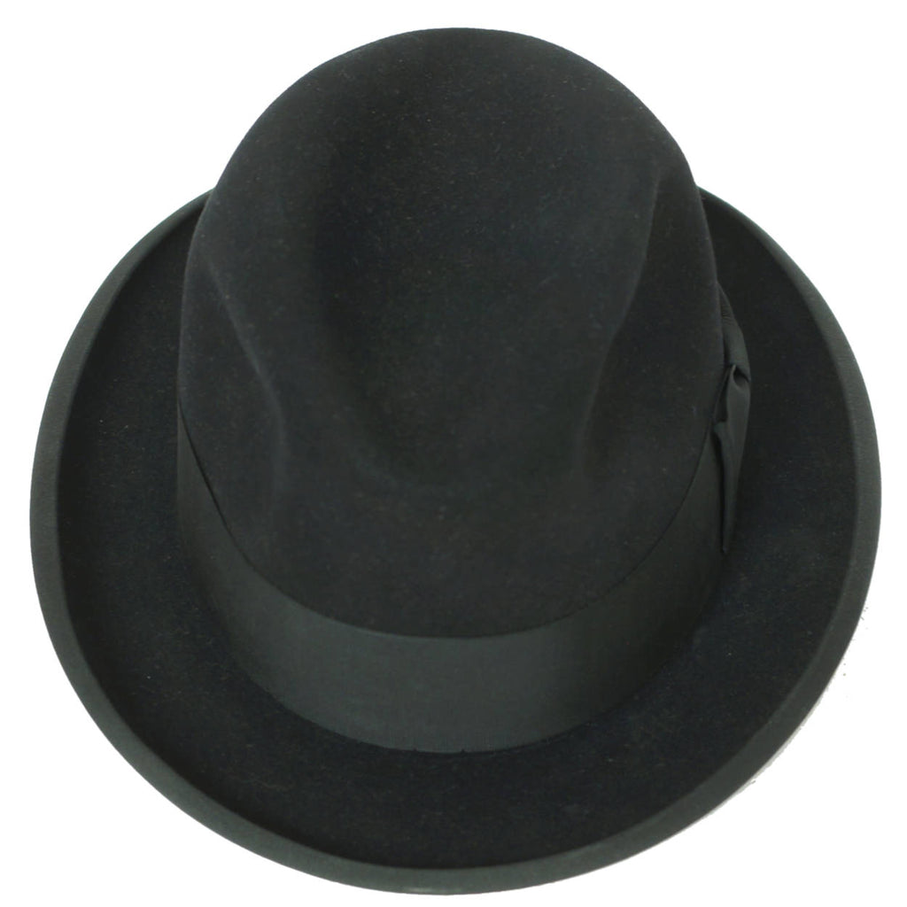 Vintage 1950s Royal Stetson Homburg Black Fur Felt Fedora Hat Size 7 - Poppy's Vintage Clothing