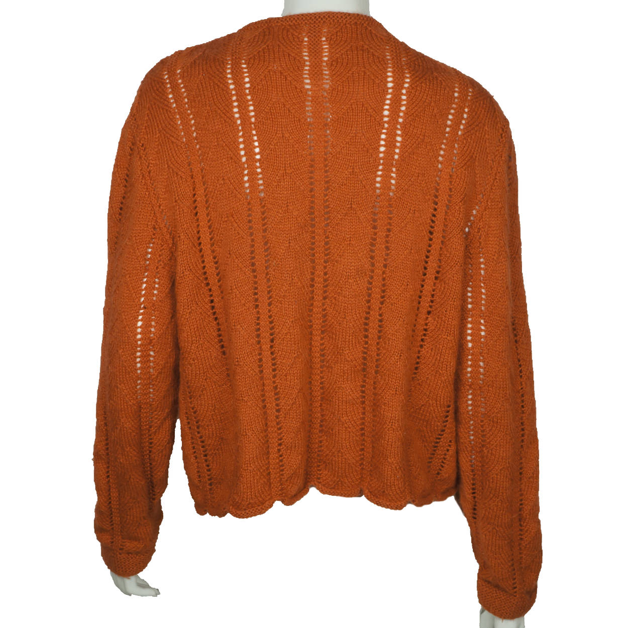 Vintage Hand Knit Sweater Cardigan Style 1960s Rust Brown Wool Ladies Size L - Poppy's Vintage Clothing