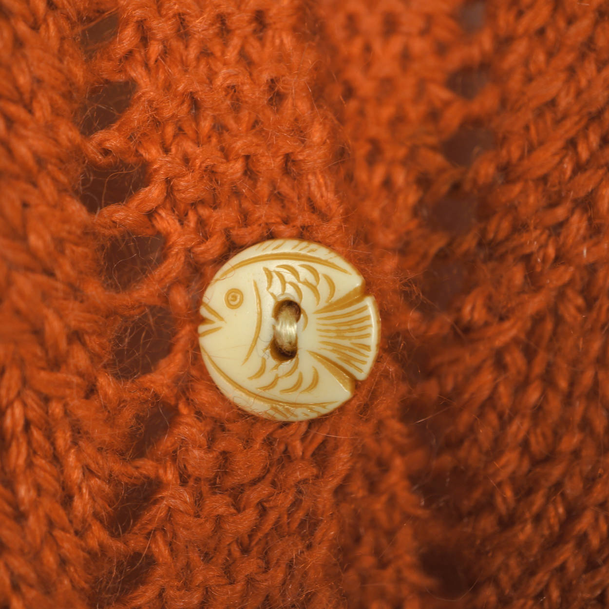 Vintage Hand Knit Sweater Cardigan Style 1960s Rust Brown Wool Ladies Size L - Poppy's Vintage Clothing