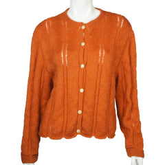 Vintage Hand Knit Sweater Cardigan Style 1960s Rust Brown Wool Ladies Size L - Poppy's Vintage Clothing