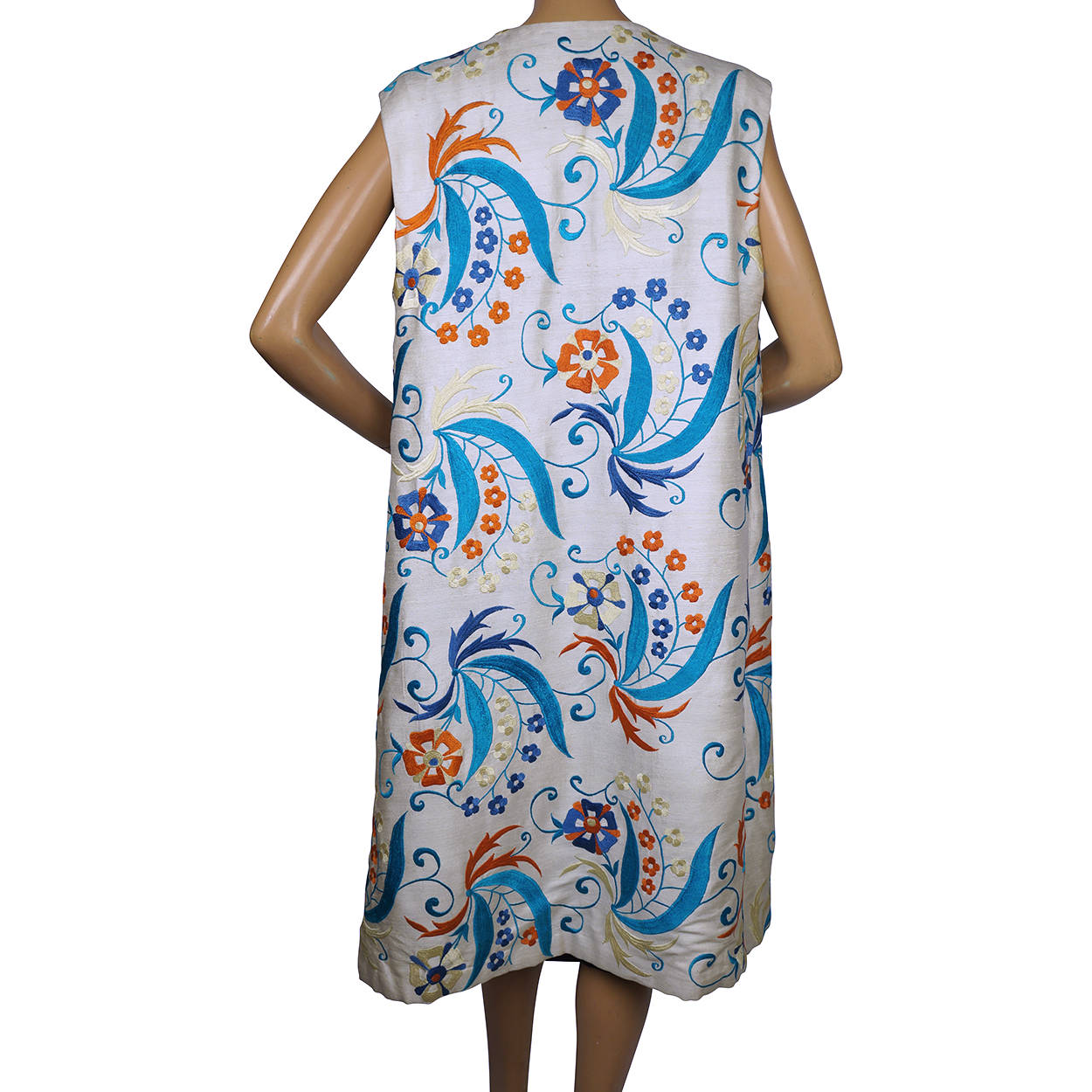 Vintage 1970s Sabina of India Embroidered Silk Long Vest Lord &amp; Taylor Size 16 - Poppy's Vintage Clothing