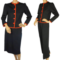 Yves Saint Laurent Three Piece Suit Jacket Pants &amp; Skirt Black Wool Ladies S M - Poppy's Vintage Clothing