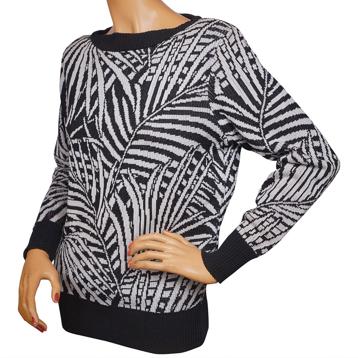 Vintage 1980s Yves Saint Laurent Sweater Rive Gauche Paris B&W Cotton Ladies 36 - Poppy's Vintage Clothing