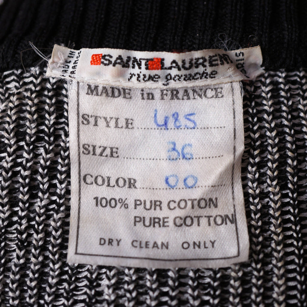 Vintage 1980s Yves Saint Laurent Sweater Rive Gauche Paris B&W Cotton Ladies 36 - Poppy's Vintage Clothing