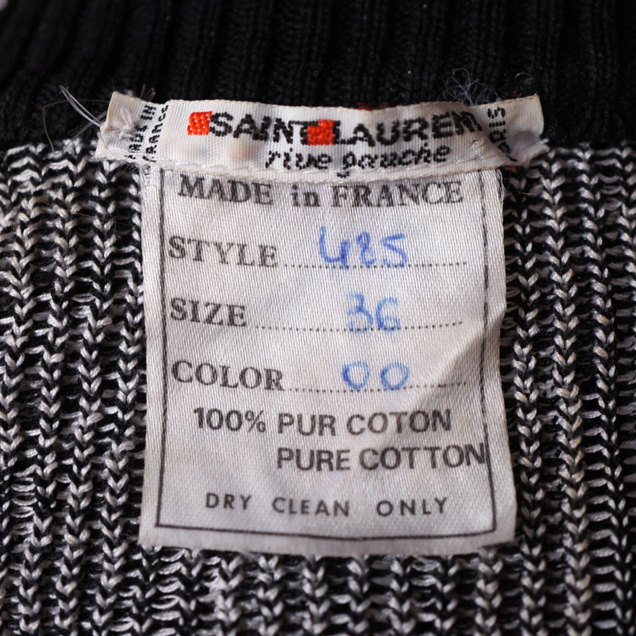 Vintage 1980s Yves Saint Laurent Sweater Rive Gauche Paris B&W Cotton Ladies 36 - Poppy's Vintage Clothing
