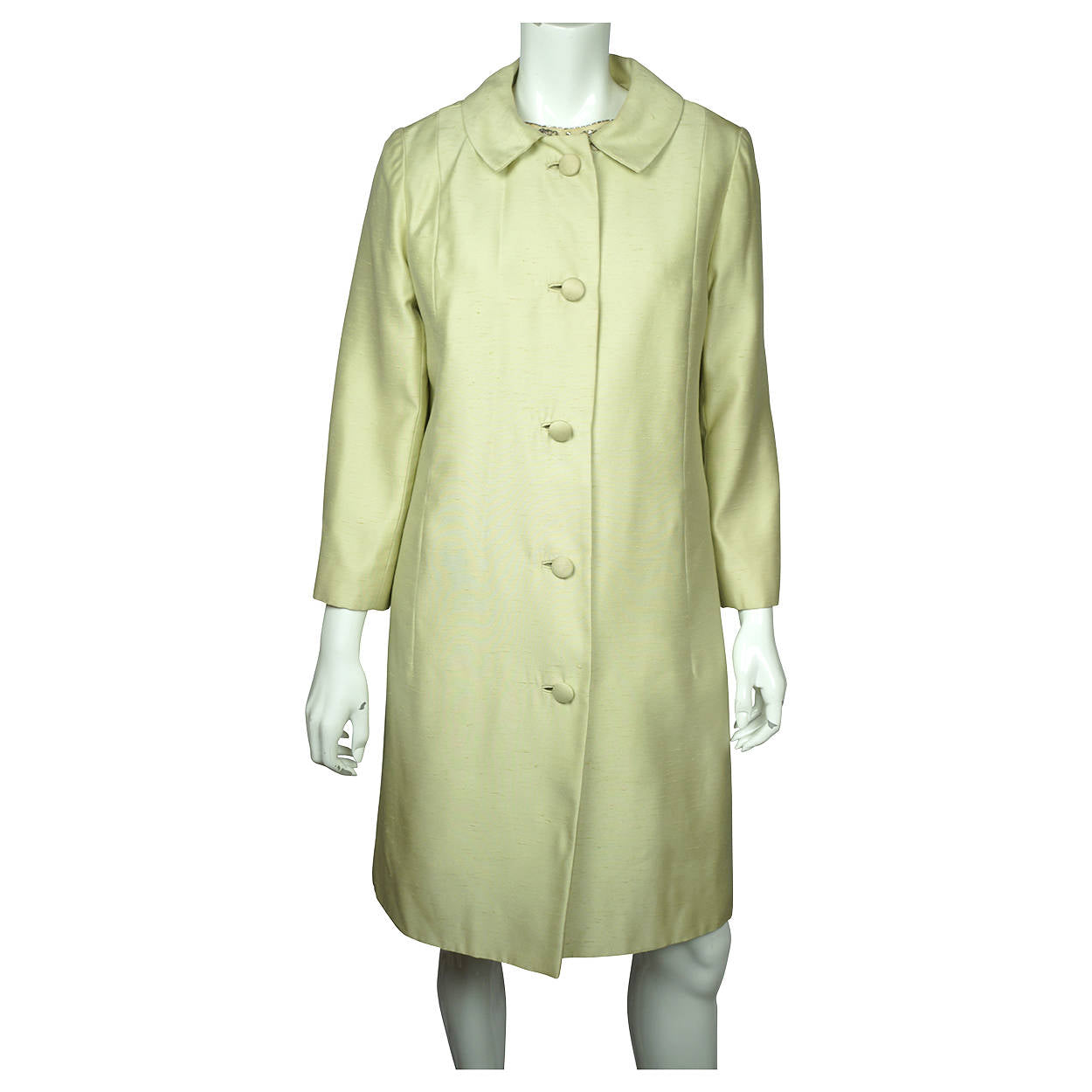 Vintage 1960s Beaded Silk Dress &amp; Coat Set Light Green Custom Made Size L XL - Poppy's Vintage Clothing