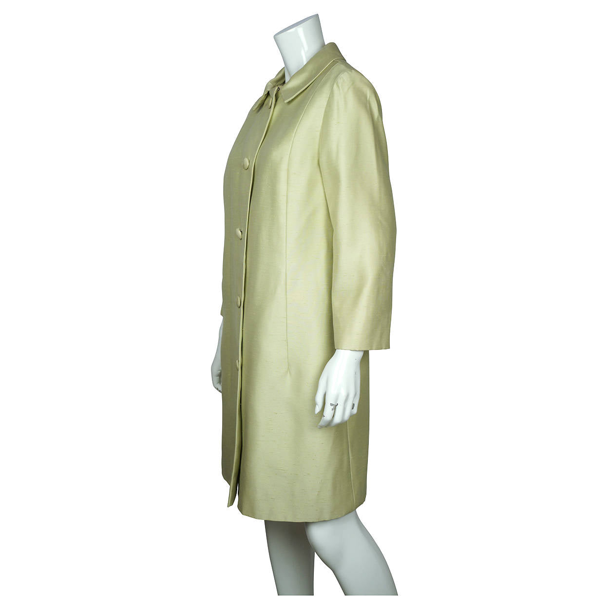 Vintage 1960s Beaded Silk Dress &amp; Coat Set Light Green Custom Made Size L XL - Poppy's Vintage Clothing