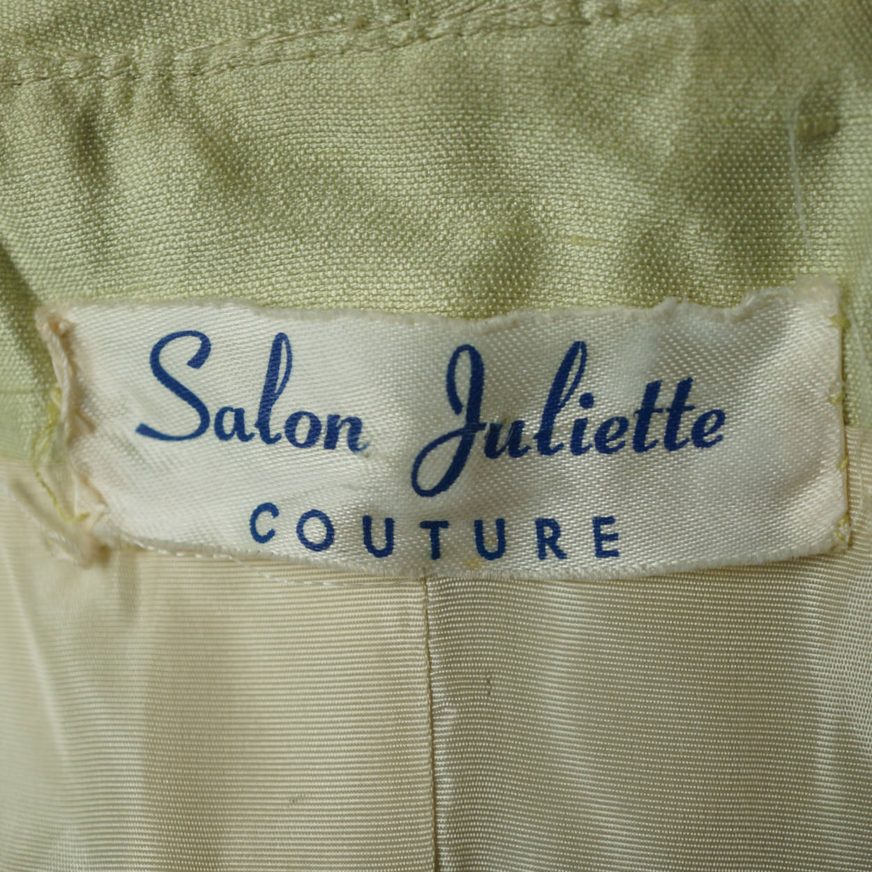 Vintage 1960s Beaded Silk Dress &amp; Coat Set Light Green Custom Made Size L XL - Poppy's Vintage Clothing