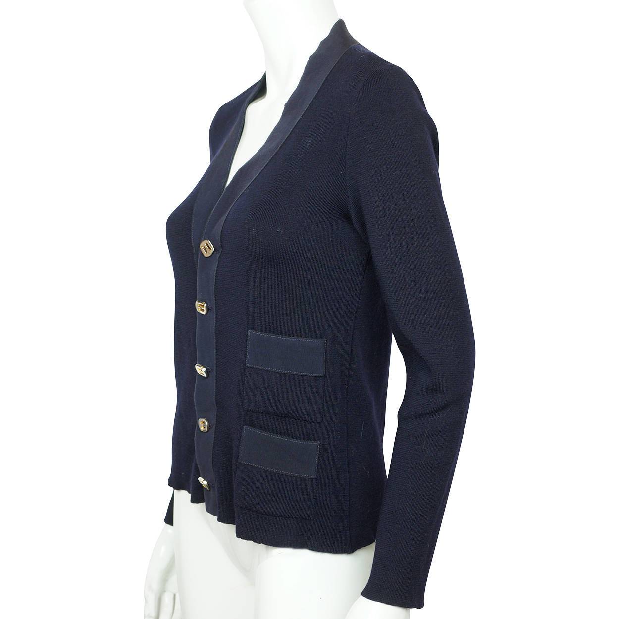 Vintage Salvatore Ferragamo Sweater Blue Wool Cardigan Made in Italy Size M - Poppy's Vintage Clothing