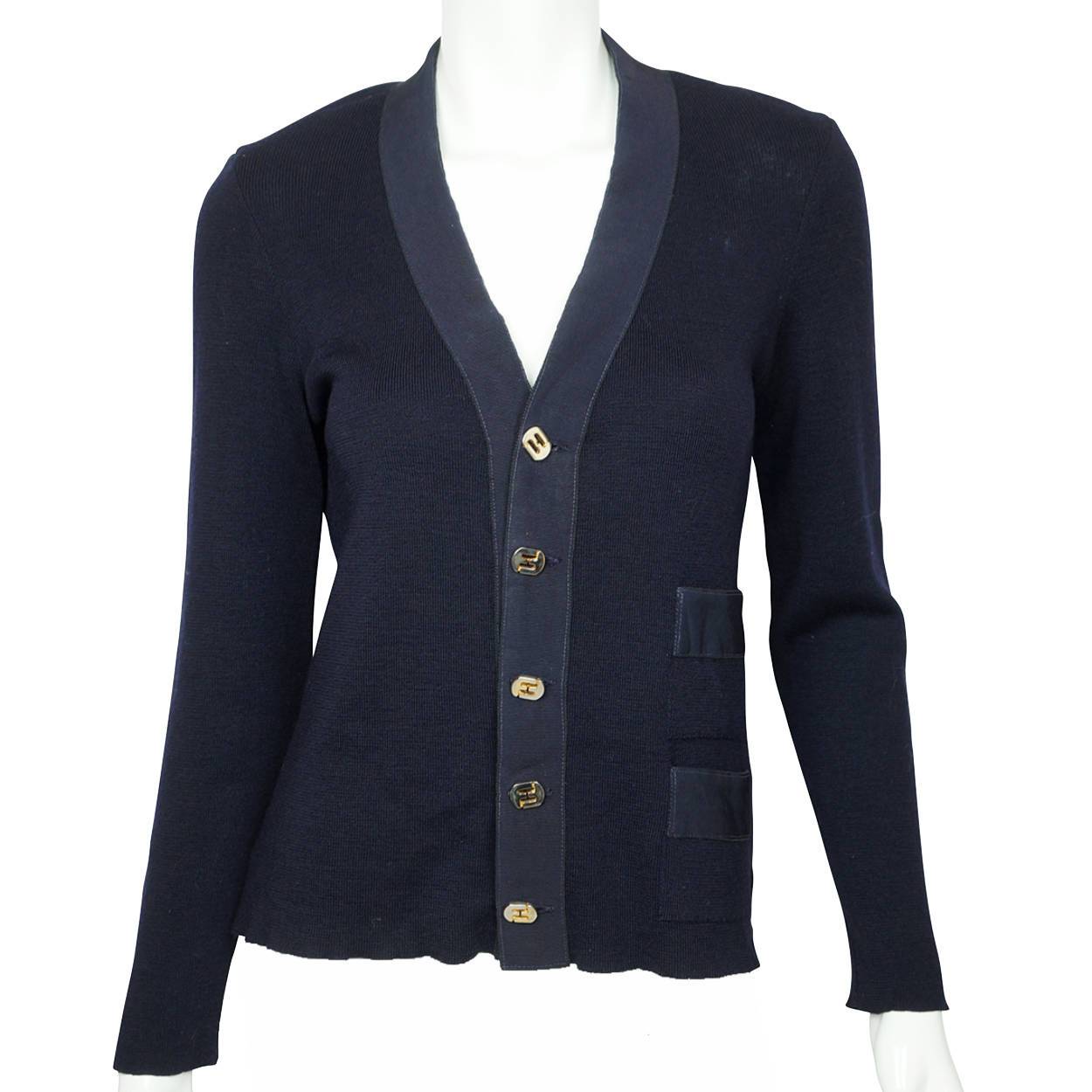 Vintage Salvatore Ferragamo Sweater Blue Wool Cardigan Made in Italy Size M - Poppy's Vintage Clothing