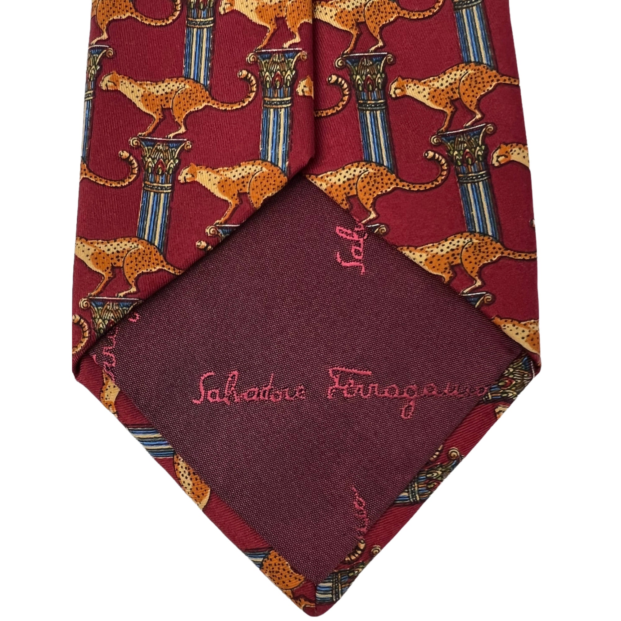 Vintage Salvatore Ferragamo Silk Tie Leopard Pattern Necktie