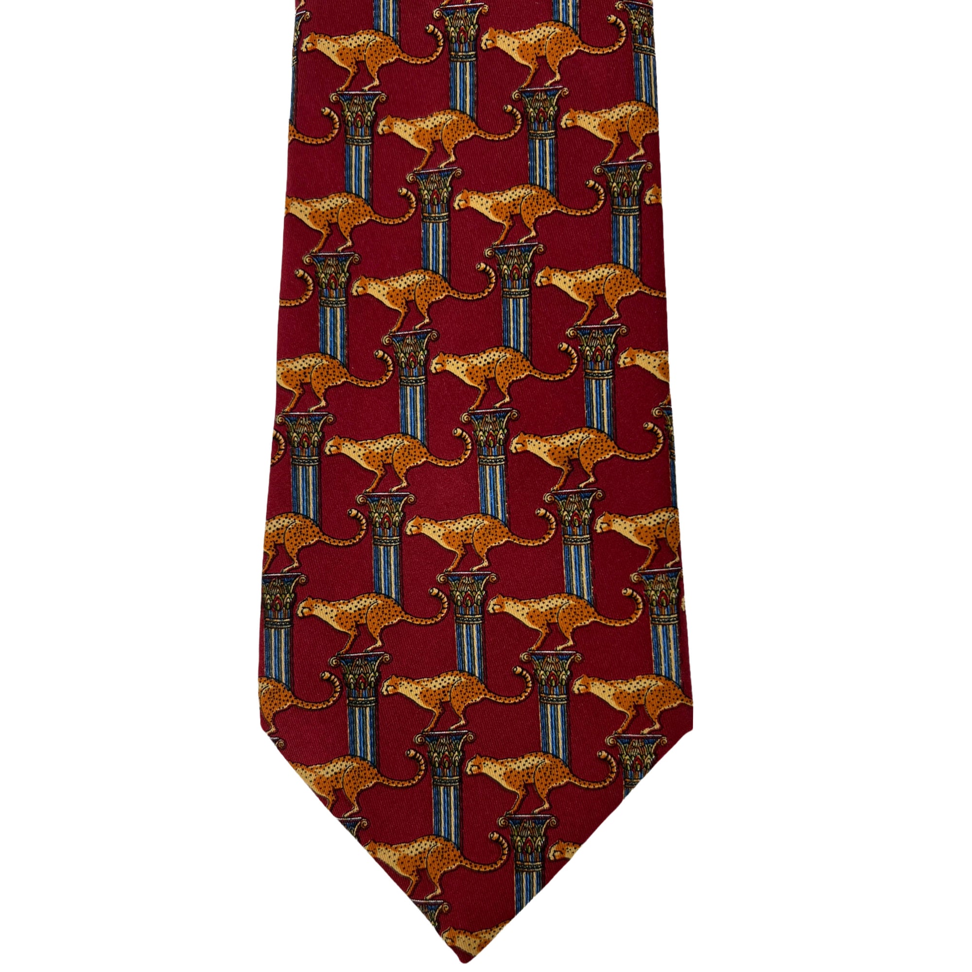 Vintage Salvatore Ferragamo Silk Tie Leopard Pattern Necktie