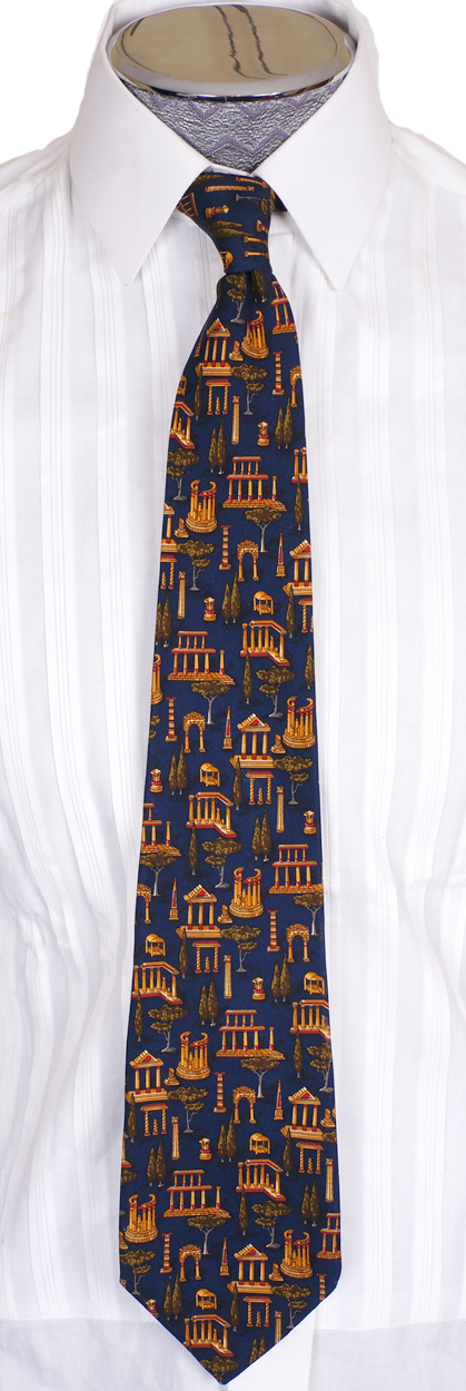 Salvatore Ferragamo Silk Tie Greek Architecture Pattern Mens Necktie - Poppy's Vintage Clothing