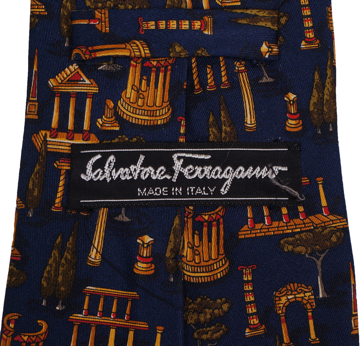 Salvatore Ferragamo Silk Tie Greek Architecture Pattern Mens Necktie - Poppy's Vintage Clothing