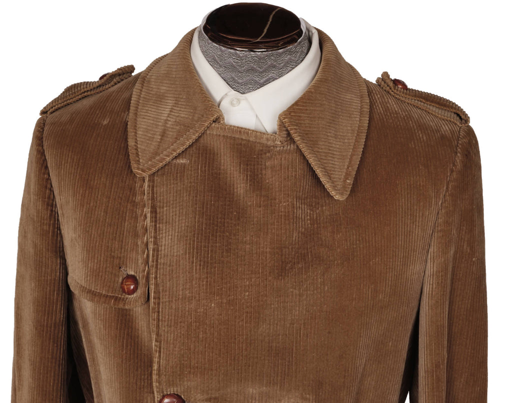 Vintage 70s Corduroy Mens Trench Coat Overcoat Samuelsohn American Hustle Style - Poppy's Vintage Clothing