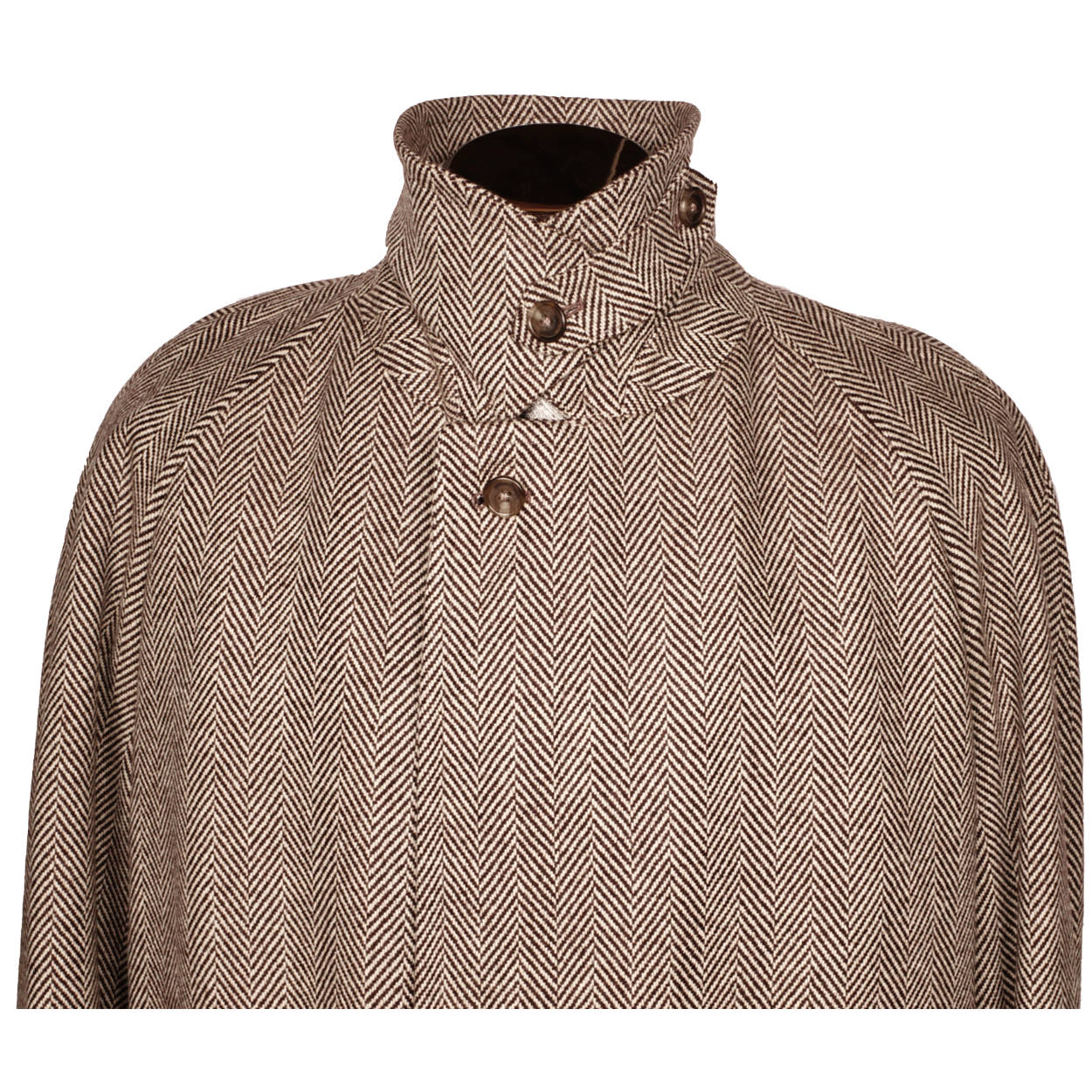 Vintage Mens Herringbone Tweed Coat Brown Trench Coat Style Samuelsohn 46 Tall - Poppy's Vintage Clothing