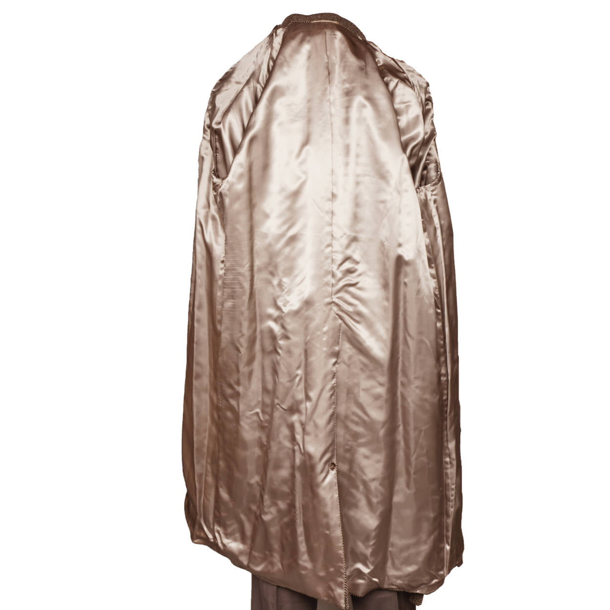 Vintage Mens Herringbone Tweed Coat Brown Trench Coat Style Samuelsohn 46 Tall - Poppy's Vintage Clothing