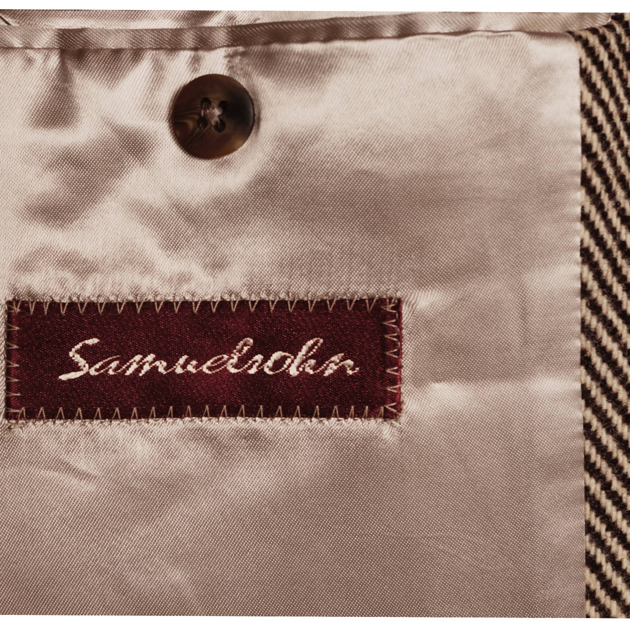 Vintage Mens Herringbone Tweed Coat Brown Trench Coat Style Samuelsohn 46 Tall - Poppy's Vintage Clothing