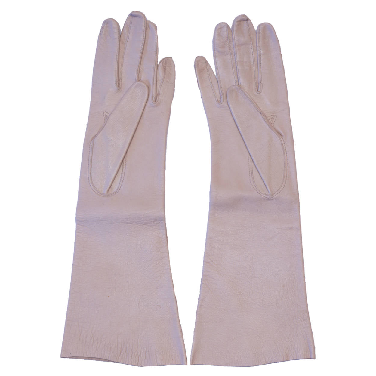 Vintage Kid Leather Gloves Fleshtone Pink Forearm Length Made in Italy Ladies 6 - Poppy's Vintage Clothing