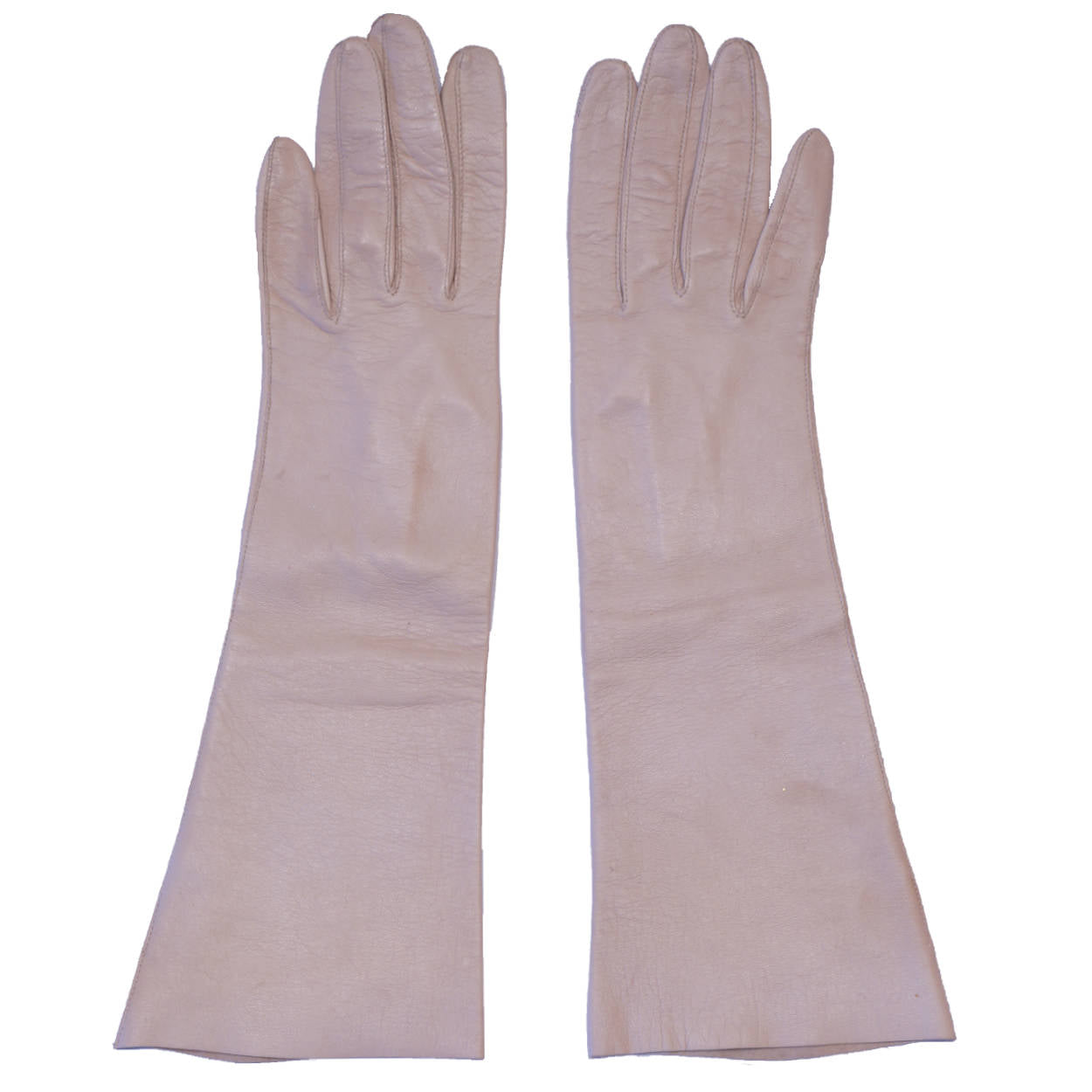 Vintage Kid Leather Gloves Fleshtone Pink Forearm Length Made in Italy Ladies 6 - Poppy's Vintage Clothing