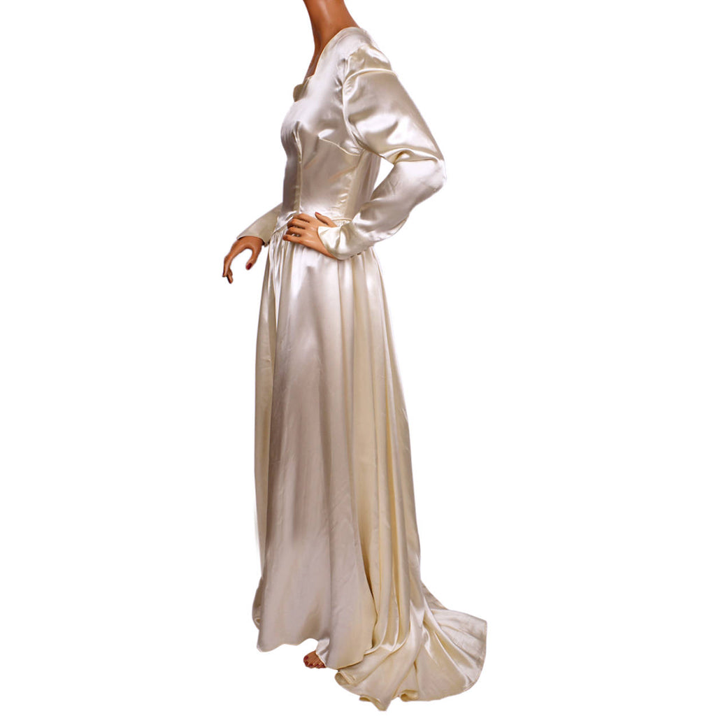 Vintage 1950s Satin Bridal Wedding Dress  -  M - L - Poppy's Vintage Clothing