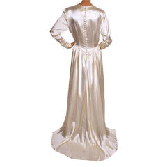 Vintage 1950s Satin Bridal Wedding Dress  -  M - L - Poppy's Vintage Clothing