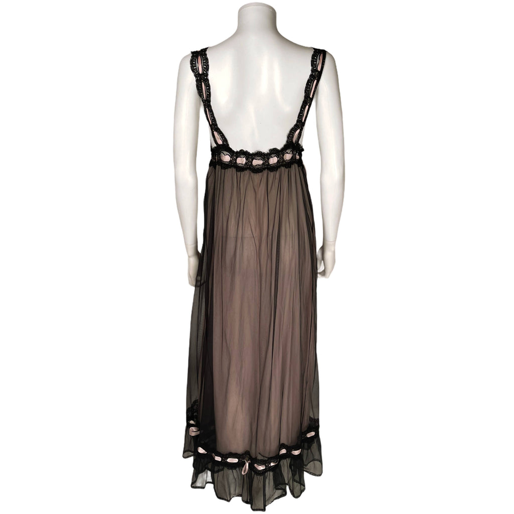 Vintage 50s Black Nylon Nightie Nightgown Saxon Lingerie